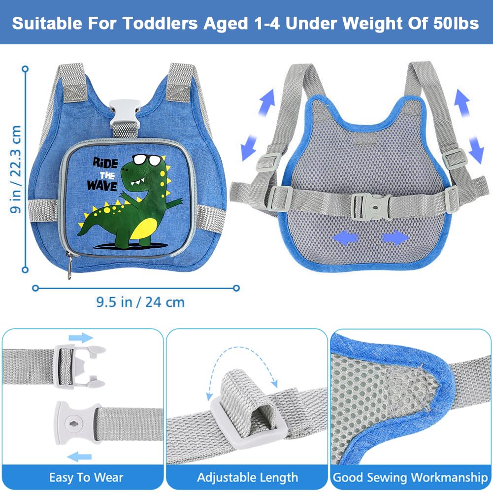 Toddler Harness Leash+ Anti Lost Wrist Link, Accmor Cute Dinosaur Kids Harness with Leash, Foldable Child Leash Baby Walking Wristband Assistant Strap Belt for Parent Boys Outdoor Activity