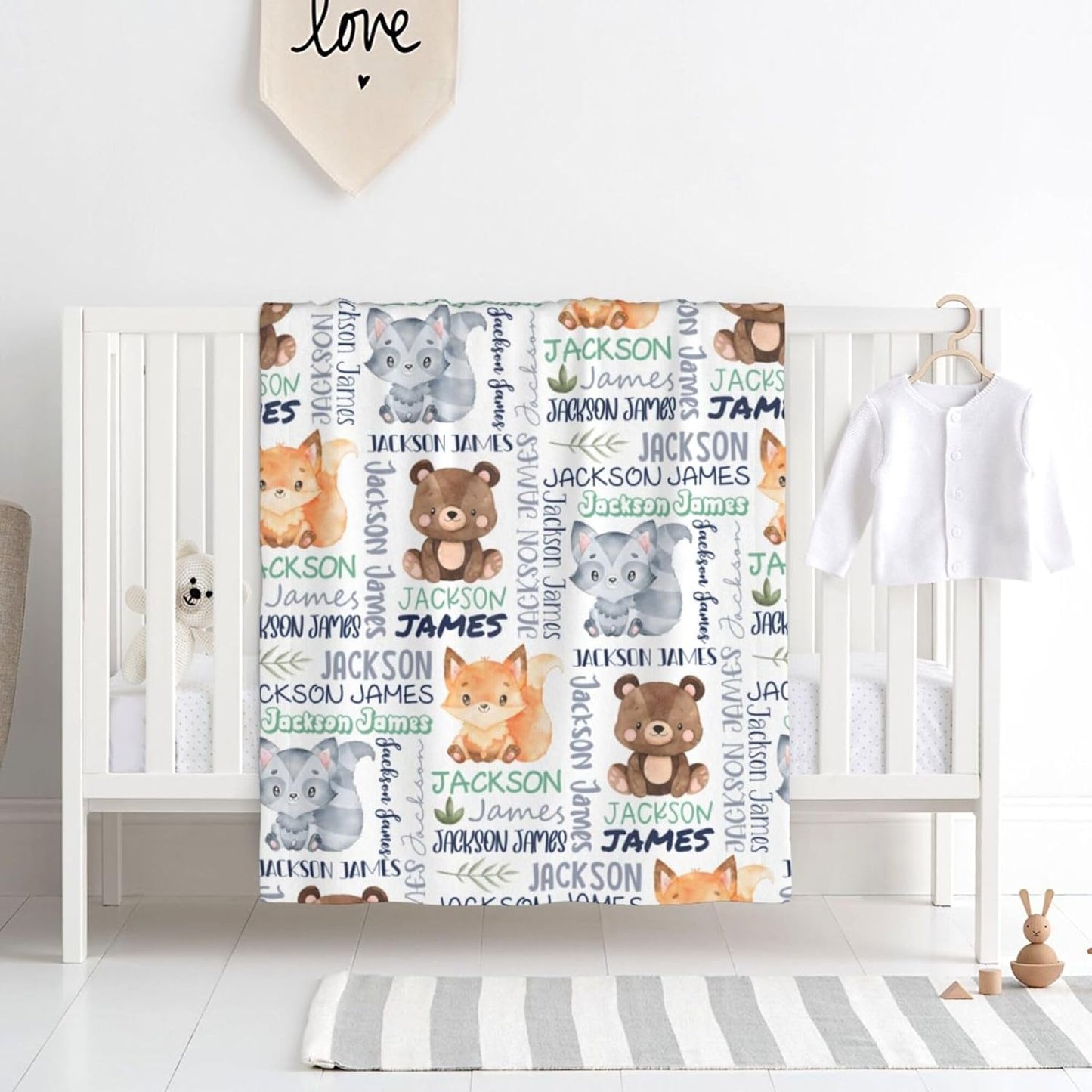 Personalized Woodland Animals Blanket - Custom with Name, Swaddle for Toddlers & Newborns