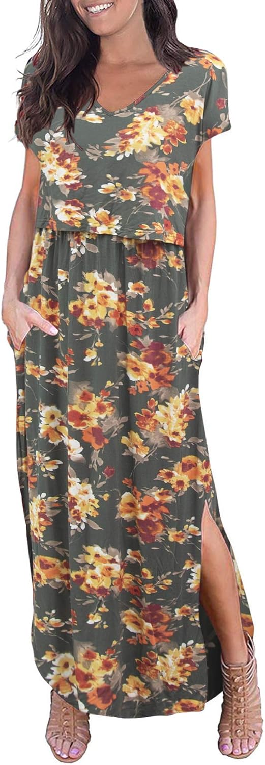 Smallshow Women's Maternity Nursing Dresses Split Long Dress for Breastfeeding