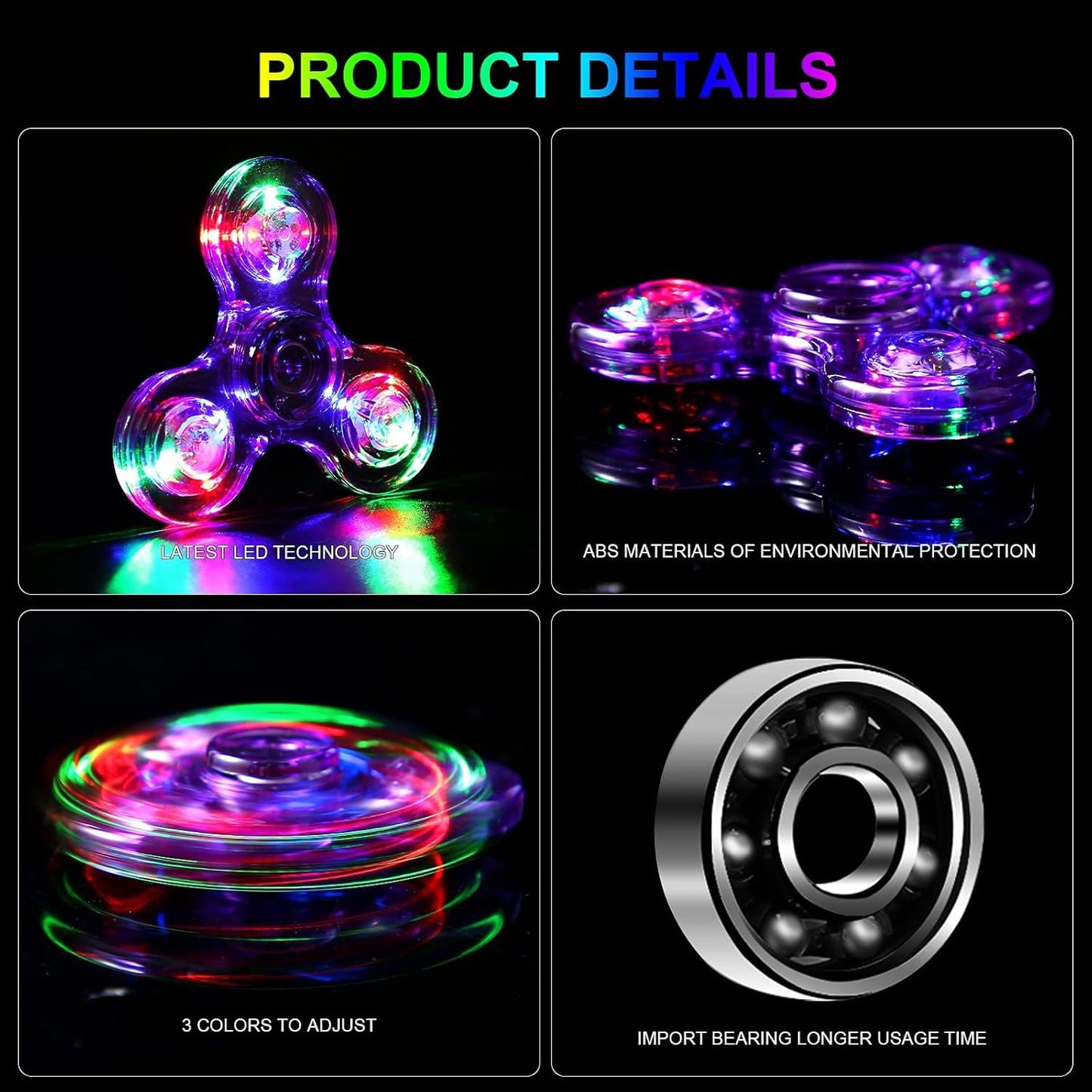 SCIONE LED Fidget Spinners, Light Up Sensory Fidget Toys for Kids, Glow in The Dark Toys for Kids 4-8-12, ADHD Anxiety Stress Relief Toys for Adults, Halloween Classroom Prizes Return Gifts for Kids