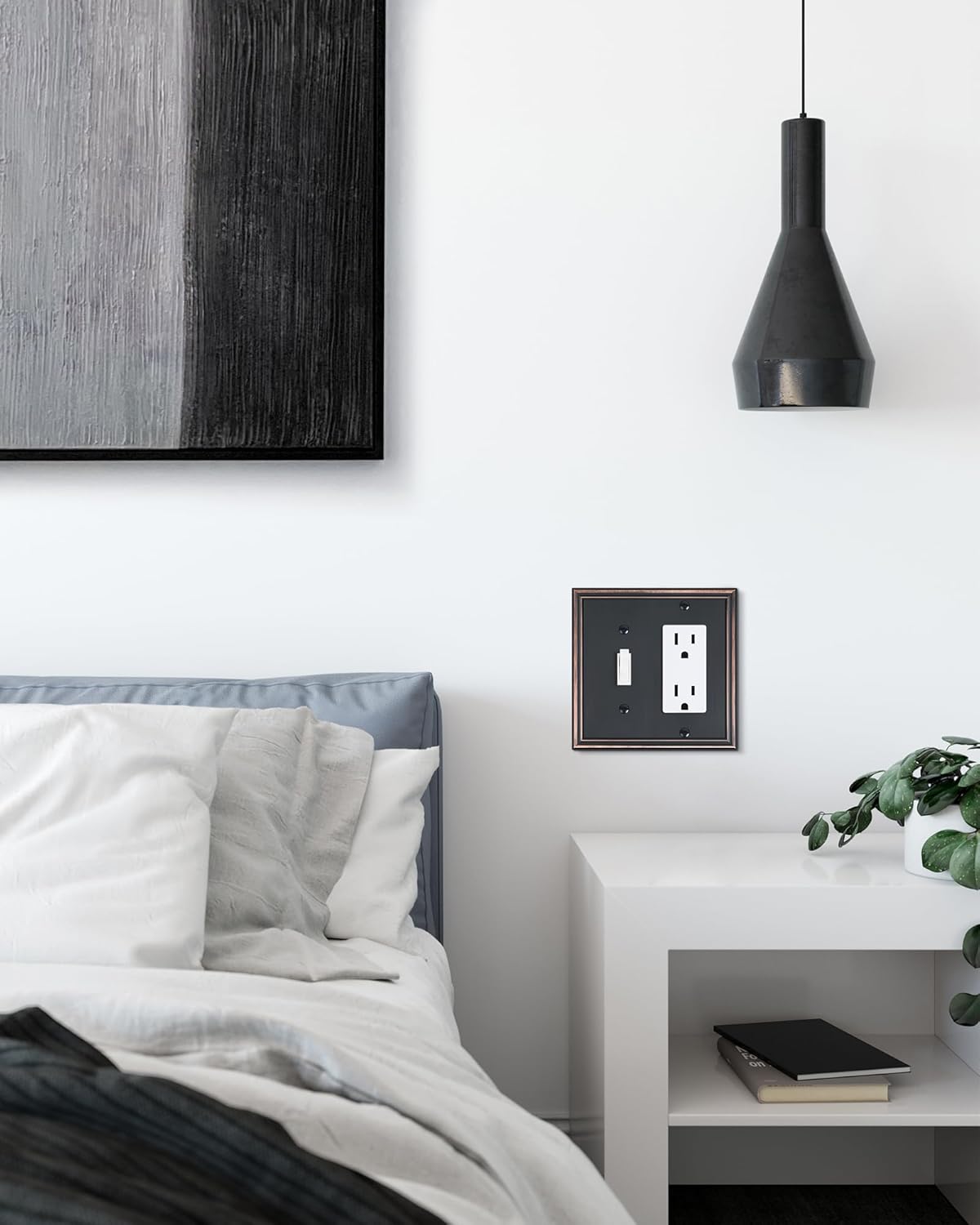 2-Pack Combo Toggle/Decorator Light Switch Cover Plate, Aged Bronze Decorative Electrical Outlet Covers, Durable Solid Zinc Alloy Wall Switch Plates and Outlet Covers