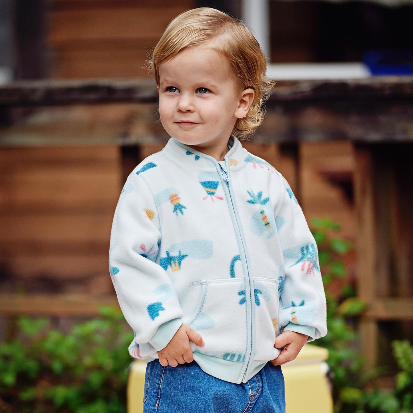 DAVE & BELLA Kids Printed Polar Fleece Jacket Toddler Baby Boys Girls Zip Up Long Sleeve Spring Fall Warm Outerwear Coat