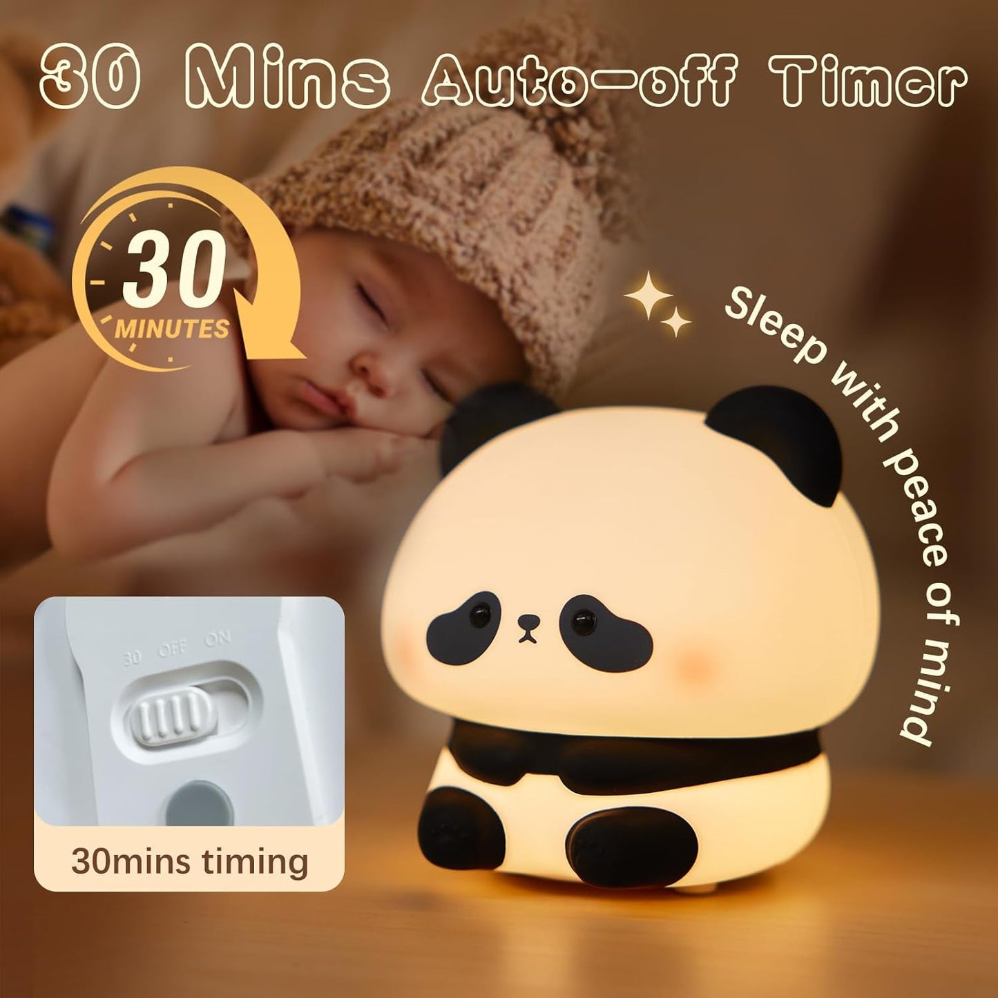 Cute Panda Night Light, LED Squishy Novelty Animal Night Lamp, Food Grade Silicone 3 Level Dimmable Breastfeeding Nursery Nightlight for Room Decor, Cute Gifts Stuff for Boys Girls Baby Children
