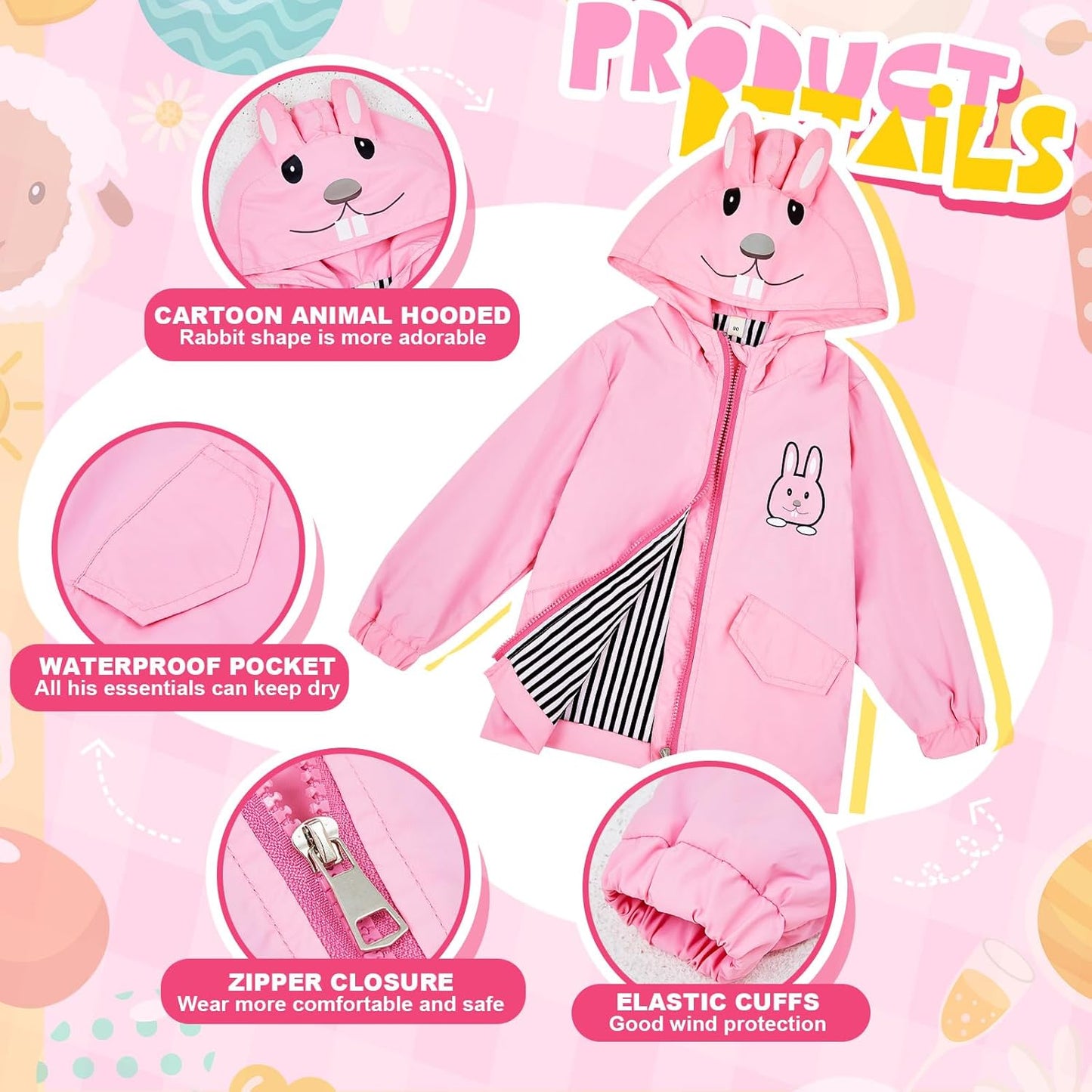 2 Pcs Toddler Raincoat Rain Boots Set Kids Baby Cartoon Hoodie Zipper Jacket Short Rain Shoes for Little Boys Girls