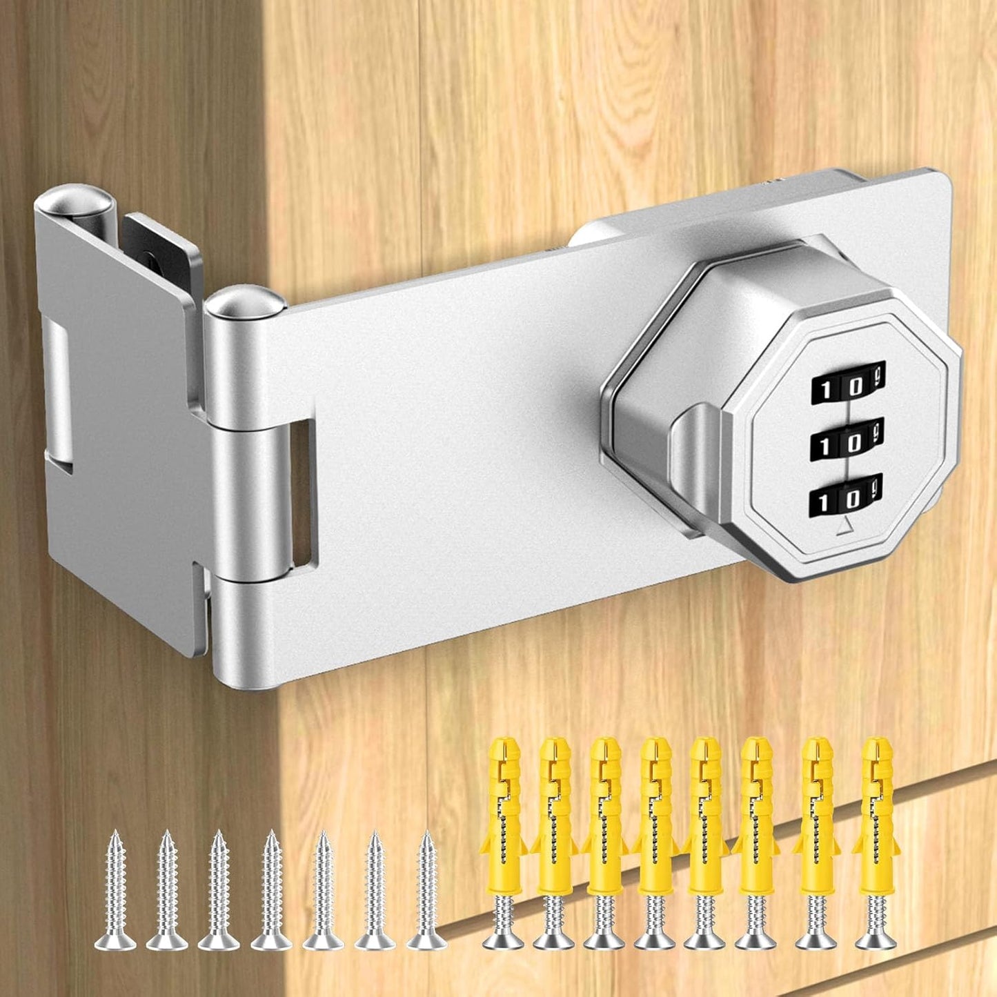 90 Degree Cabinet Locks with Combination, Mechanical Folding Door Latch, Keyless Password Rotary Hasp Latch Lock for Office File Cabinet, Drawers, Locker, Small Door, Cupboard (1, Silver)