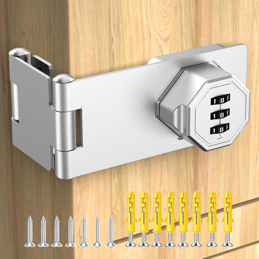 90 Degree Cabinet Locks with Combination, Mechanical Folding Door Latch, Keyless Password Rotary Hasp Latch Lock for Office File Cabinet, Drawers, Locker, Small Door, Cupboard (1, Silver)