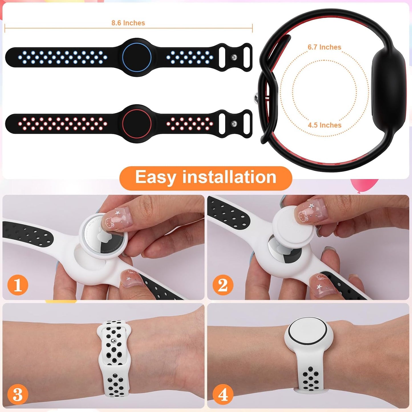 Waterproof Bracelet Compatible with AirTag for Kids (2 Pack), Protective Case GPS Tracker Holder for Child with Full Coverage Hidden Design, Soft Silicone Anti-Lost Wristband Cover for Toddler BBBR