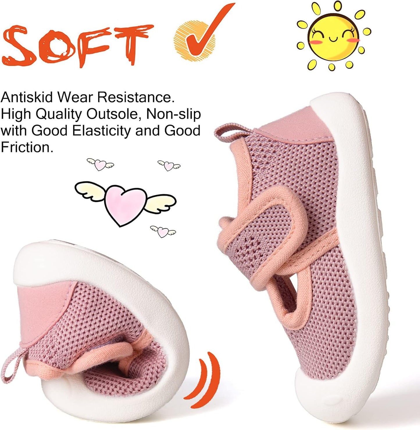 Baby First-Walking Shoes 1-4 Years Kid Shoes Trainers Toddler Infant Boys Girls Soft Sole Non Slip Cotton Canvas Mesh Breathable Lightweight TPR Material Slip-on Sneakers Outdoor