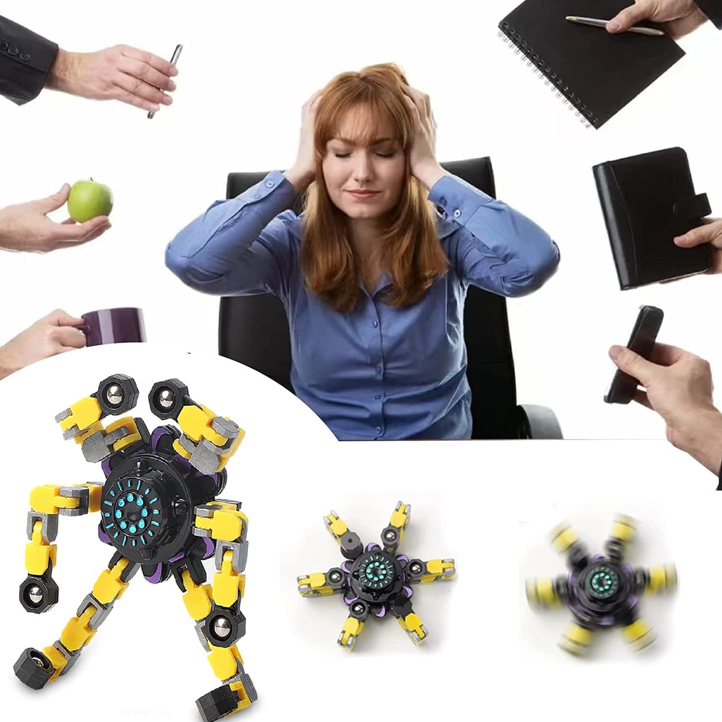 Gifts for Kids 8 Packs Transformable Fingertip Chain Robot Toy DIY Deformation Robot Deformed Mechanical Toy for Kids Adults