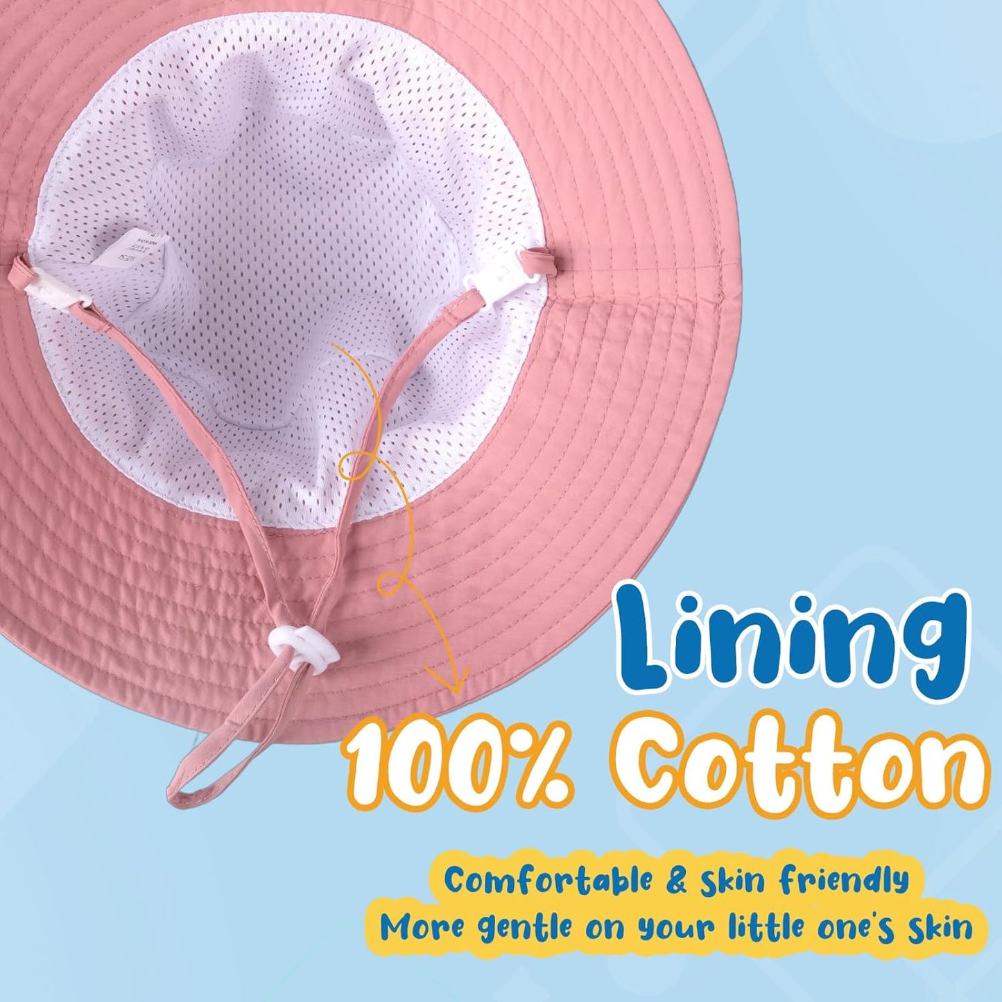 Baby Sun Hat Kids Summer UPF 50+ Toddler Bucket Hat Wide Brim Adjustable Beach Hats for Boys Girls Age 0-6 Years