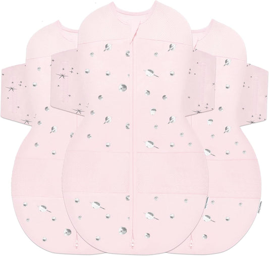 Happiest Baby SNOO Sleep Sack - 100% Organic Cotton Baby Swaddle Blanket - Doctor Designed Promotes Healthy Hip Development - 3-Pack Bundle (Rose Planets, S, M, L)