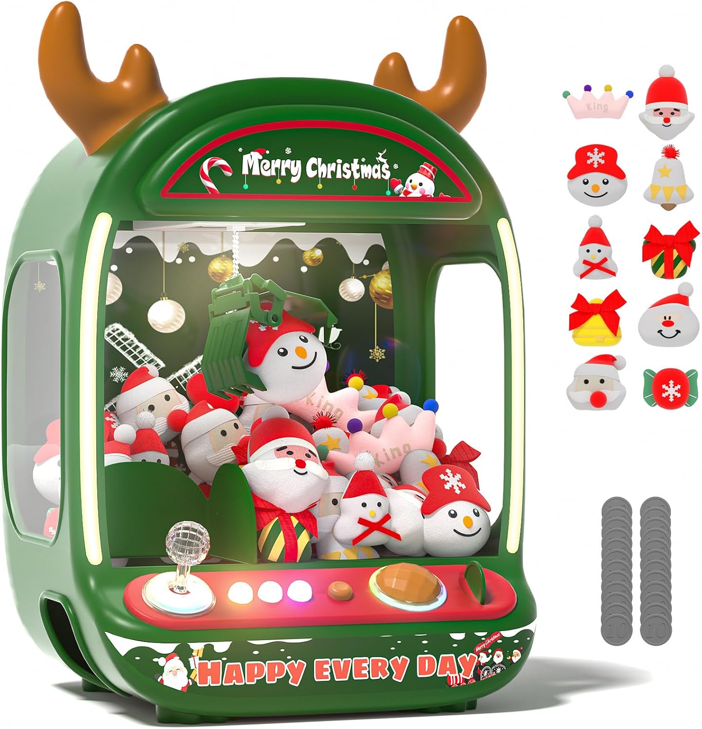 Christmas Claw Machine for Kids, Holiday Toys for Girls Age 6+, Mini Arcade Game Vending Machine with Plush Toys and Candy Dispenser, Festive Claw Game Machine, for Girls