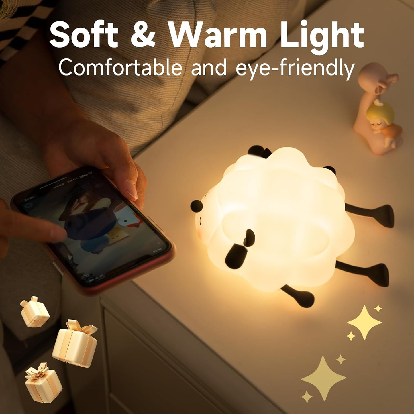 Rechargeable LED Night Light for Kids, 3-Level Dimmable Nursery Nightlight, Food Grade Silicone Squishy Lamp Perfect Bedside Touch Lamp with 30 Min Timer for Breastfeeding, Toddler, Baby Décor Black