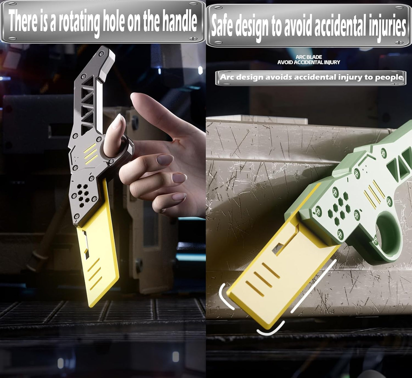 Carrot Radish Catapult Knife- Stress Relief Fidget Toy with Decompression Features - 3D Printed Practice Prop EDC Black Yellow BLYE-N1