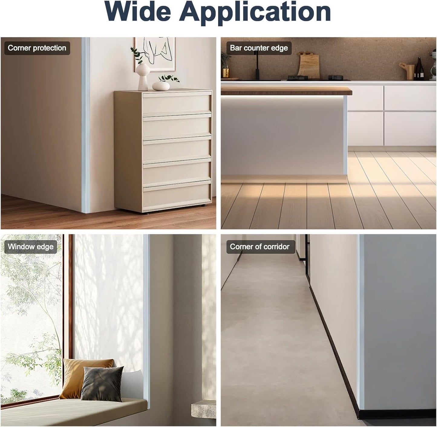 4PCS 45" Aluminum Metal Corner Protectors, Self Adhesive Corner Guards, Metal Wall Edge Protector Strip, Furniture Corner Protectors, Wall Cabinet Baseboard Decoration 45" x 2" (Gray Blue)