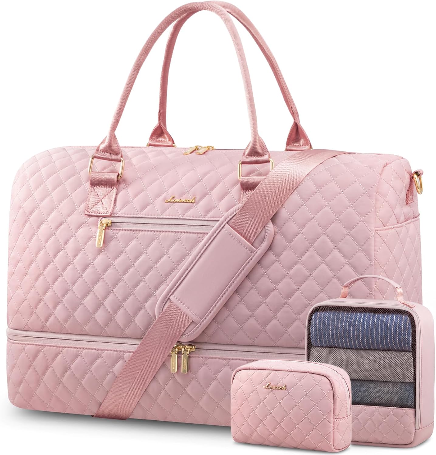 LOVEVOOK Travel Duffle Bag for Women, Weekender Overnight Bag with Shoe Compartment, Carry on Bag with Toiletry Bag, Gym Duffel Bag with Wet Pocket, Hospital Bags for Labor and Delivery 3 Pcs Set