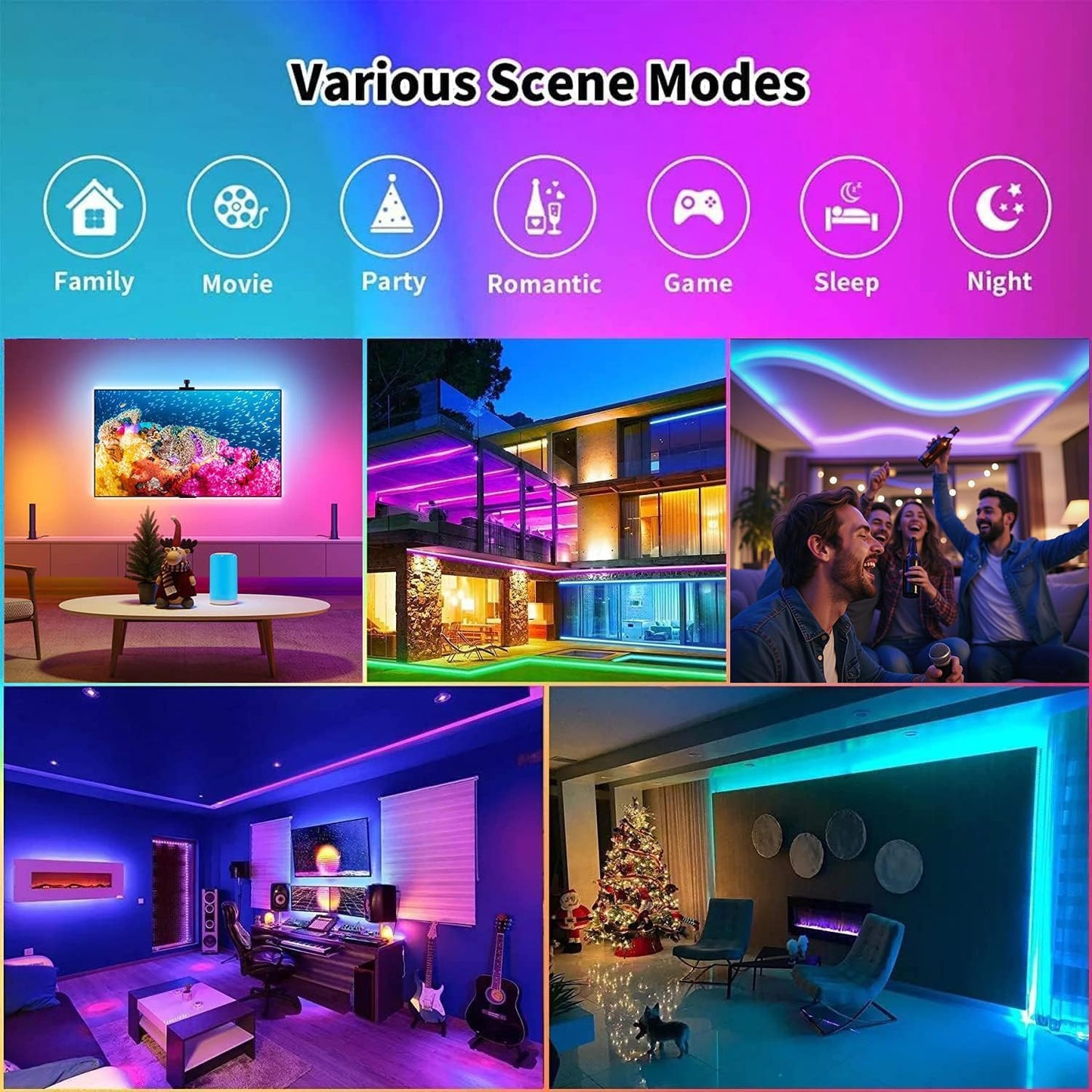 CHARKEE LED Lights for Bedroom 100 ft, Color Changing LED Strip Lights with 44-Key Remote, 24 Volt RGB SMD2835 Tape Lights for Bedroom, Room Decor, Indoor, IG, TikTok, DIY(44key Remote)