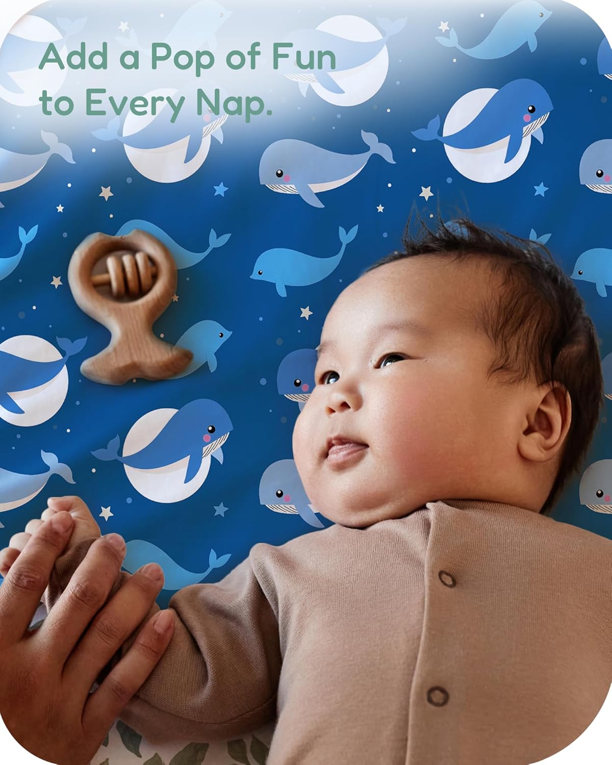 Pack and Play Sheets Fitted, Navy Whale+Blue, Ultra Soft, Breathable and Cozy, Hypoallergenic, 2 Pack for Baby Boys and Girls