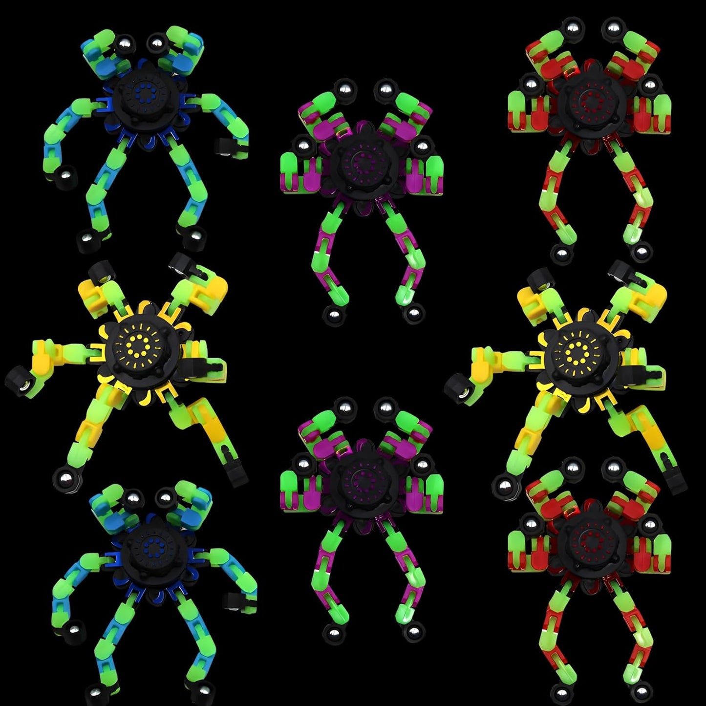 Fidget Spinners, DIY Transformable Chain Robot Finger Spinner, Glow in The Dark Deformable Creative Mechanical Gyro Toy Stress Relief Toy Fidget Fingertip Toy for Kids and Adults (8 Pack)