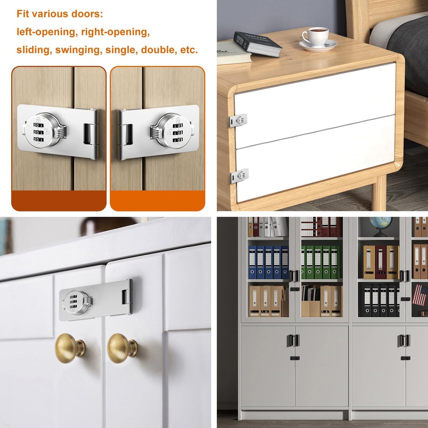 ETEKJOY Keyless Cabinet Lock 3-Digit Combination Password Hasp Latch Lock Twist Knob Wooden Drawer Cupboard Locker Gun-Safe Closet Box Home Office Security (Black, 4.5 Inch)