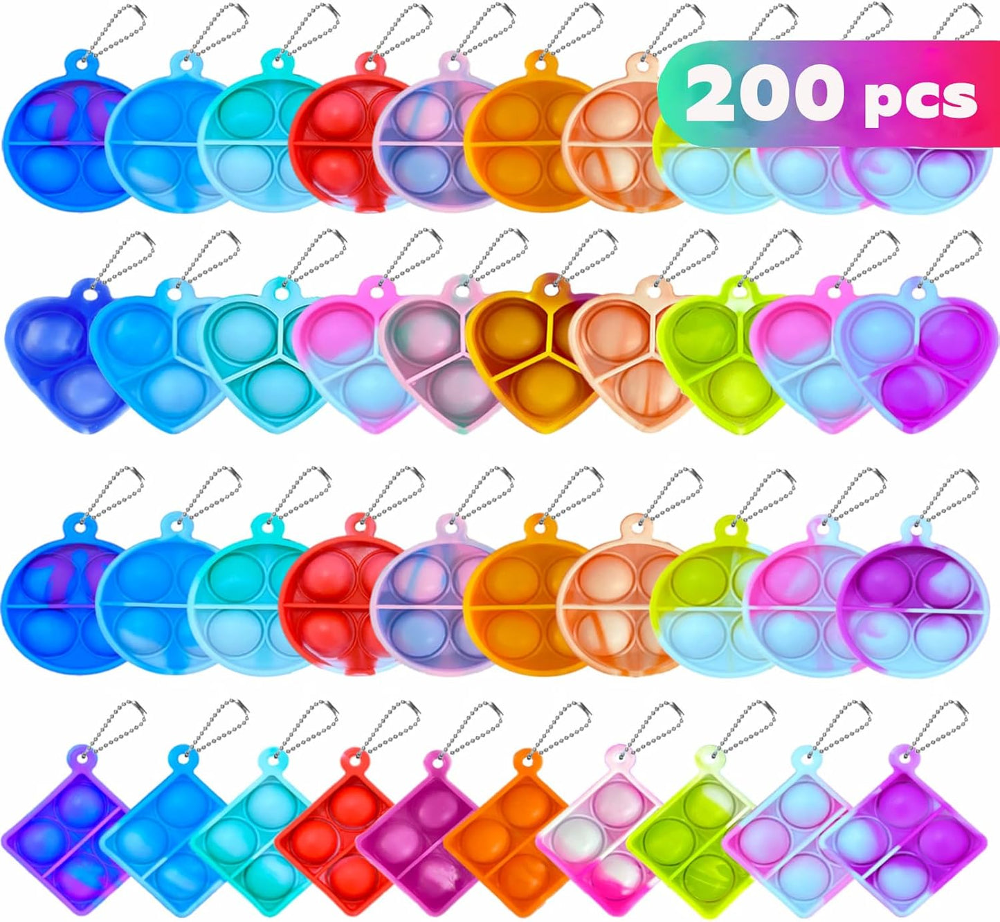 200pcs 1.5in Random Pop Bubble Fidget Sensory Toys, Pop Toy Bulk for Party Favor, Classroom Student Prizes Easter Basket Goodie Bag Stuffers Christmas Valentine Gift for Kid