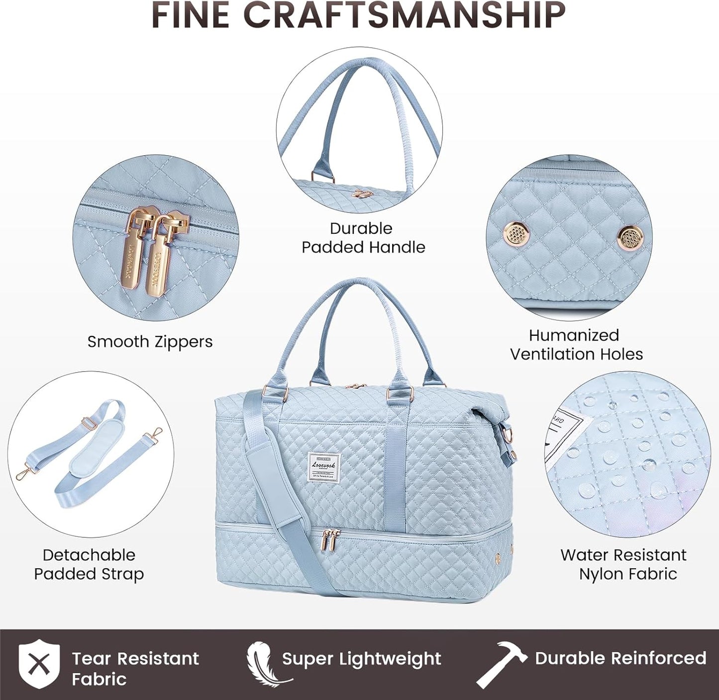 LOVEVOOK Travel Duffle Bag,Weekender Bags for Women with Shoe Compartment，Carry on Overnight Bag with Toiletry Bag,Gym Duffel Bag with Wet Pocket, Hospital Bags for Labor and Delivery