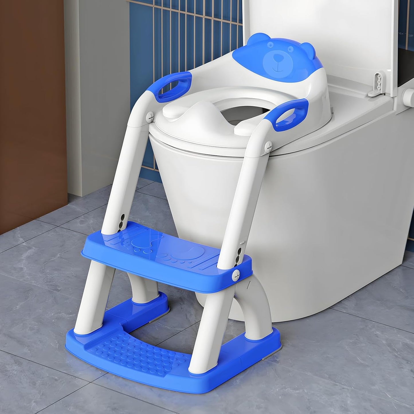 SKYROKU Potty Training Toilet, New Sector-Shape Stabilized Base two in one Toddler Toilet Seat with Splash Guard, Anti Slip Pad, and Step Stool Dark Blue