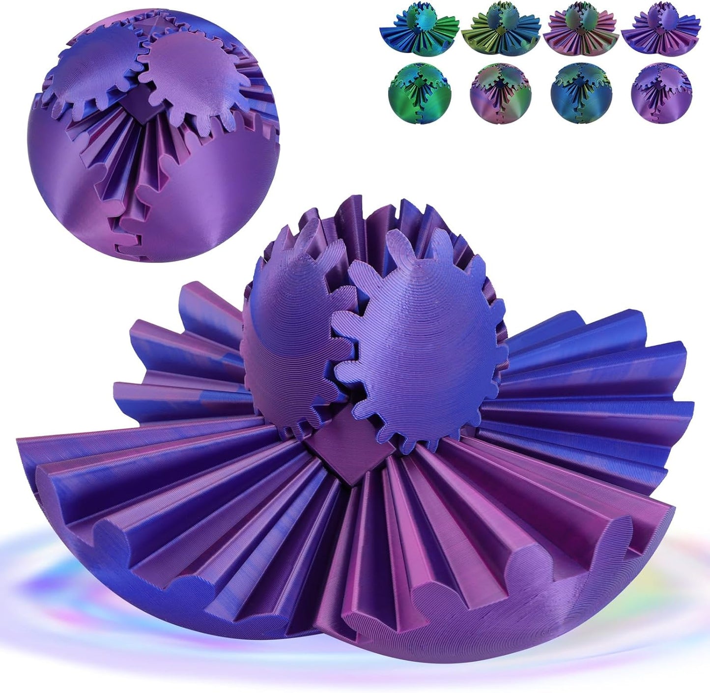 4-inch Larger 3D Printed Gear Ball - Marvellous Design Gear Sphere, Already Assembled 360° Rotatable Gearsphere, Steampunk Whirling Wonder Fidget for Stress and Anxiety Relief (Blue Purple)