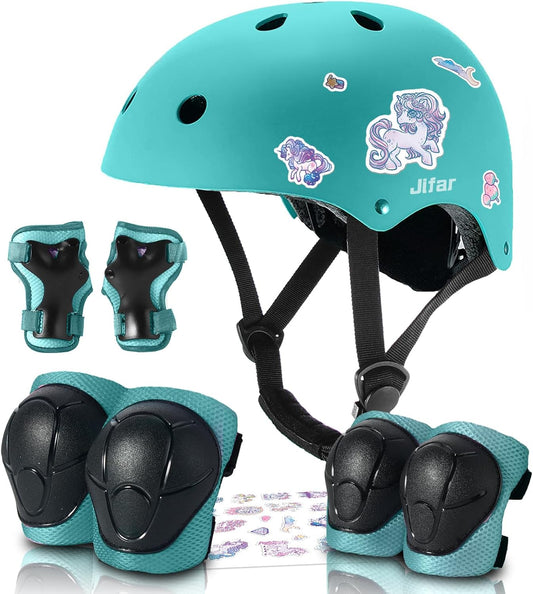 Adjustable Kids Bike Helmet with Knee & Elbow Pads Set, Color Gradient Design for Boys and Girls Aged 3-14+, for Skateboarding, Scooter, Roller & Inline Skating, Longboard