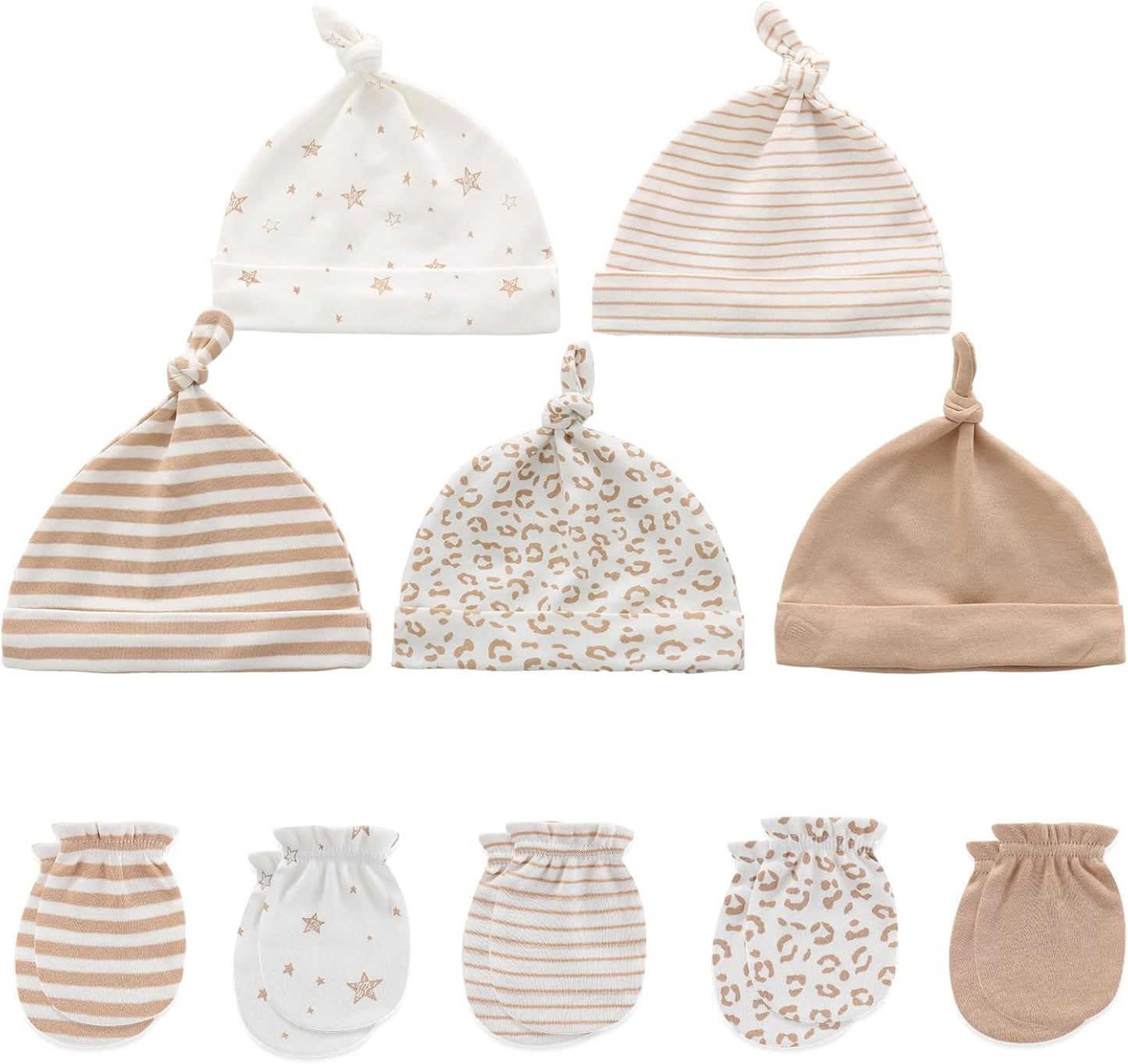 Baby Hat and Mittens Set Newborn Baby Hats Caps for Baby Boys Girls 0-6 Months 100% Cotton