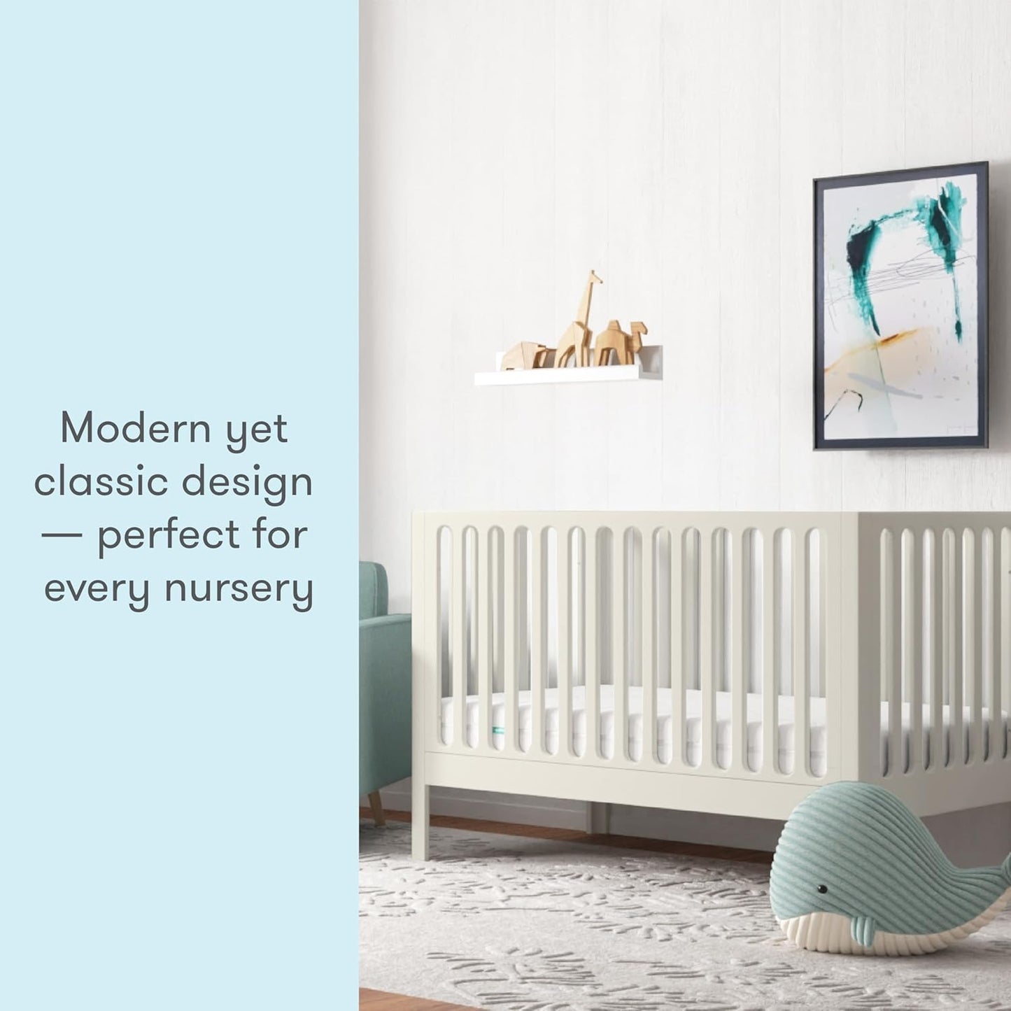 Newton Baby Galileo Standard Crib, Solid Beech Wood in White Color, 3-in-1 Convertible Crib with Toddler Bed Conversion Kit, Ultra-Safe Non-Toxic Finish