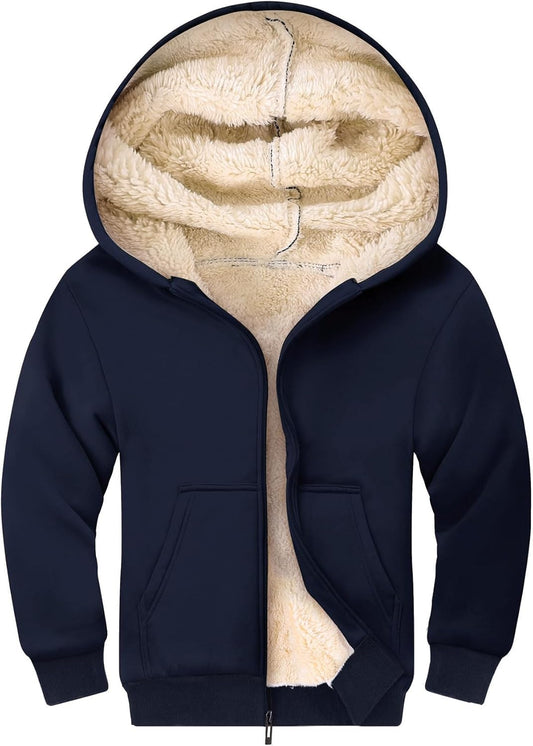 Gihuo Unisex Boy's Girls Winter Warm Sherpa Lined Zip Up Sweatshirt Fleece Jacket Kid's Hoodie Outerwear