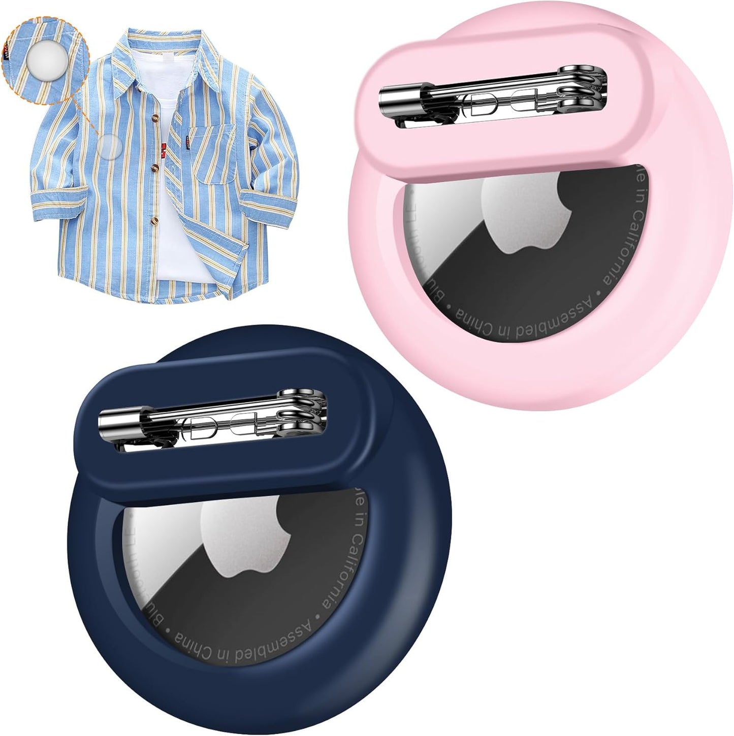 Apple Airtag Holder for Kids with Pin, 1 Pack Hidden Silicone Air Tag Holder for Children, Elderly, Pets, Clothes, Shoes, Backpack (Midnight Blue+Pink, 2 Pack)