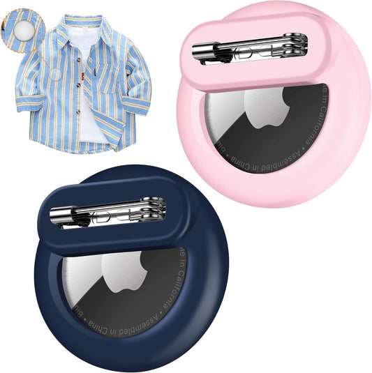 Apple Airtag Holder for Kids with Pin, 1 Pack Hidden Silicone Air Tag Holder for Children, Elderly, Pets, Clothes, Shoes, Backpack (Midnight Blue+Pink, 2 Pack)