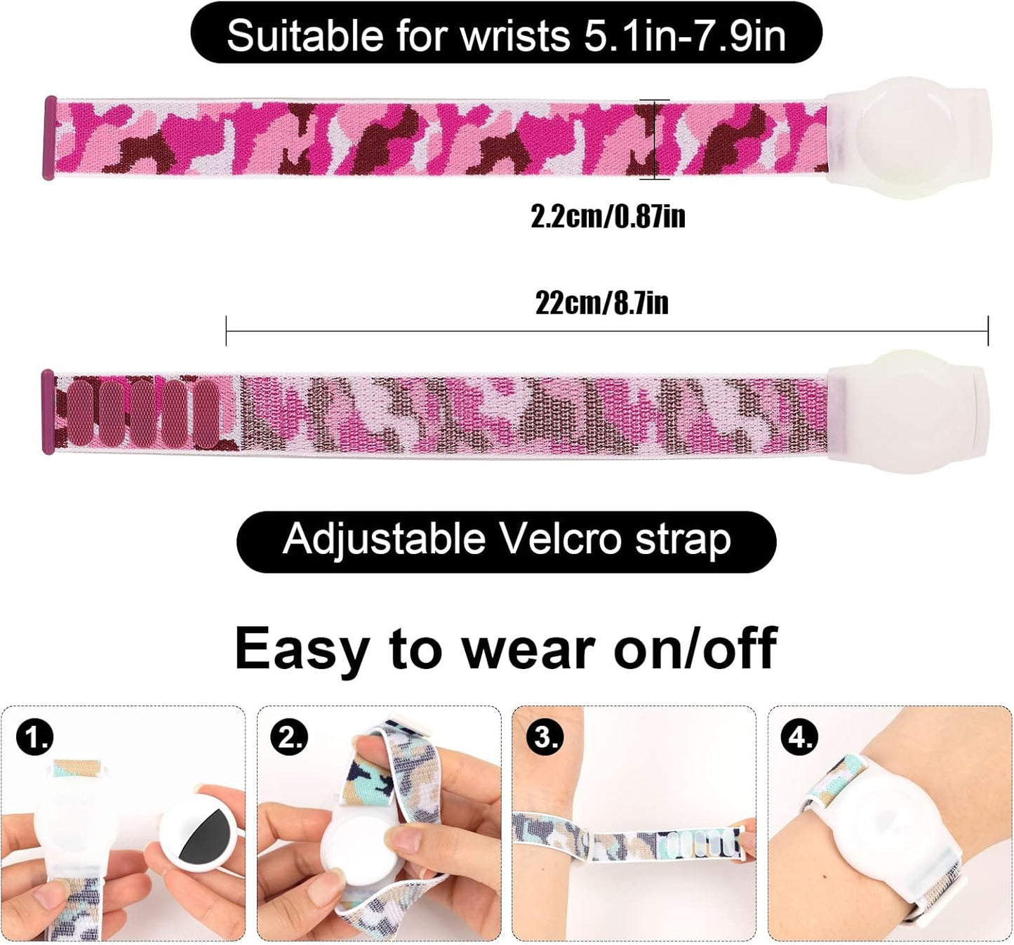 Compatible with Apple AirTag Bracelet for Kids, Camo Nylon Air Tag Wristband, Protective Case for Airtag GPS Tracker Holder, Adjustable Anti Lost Watch Band for Toddler Child Elder (Purple)