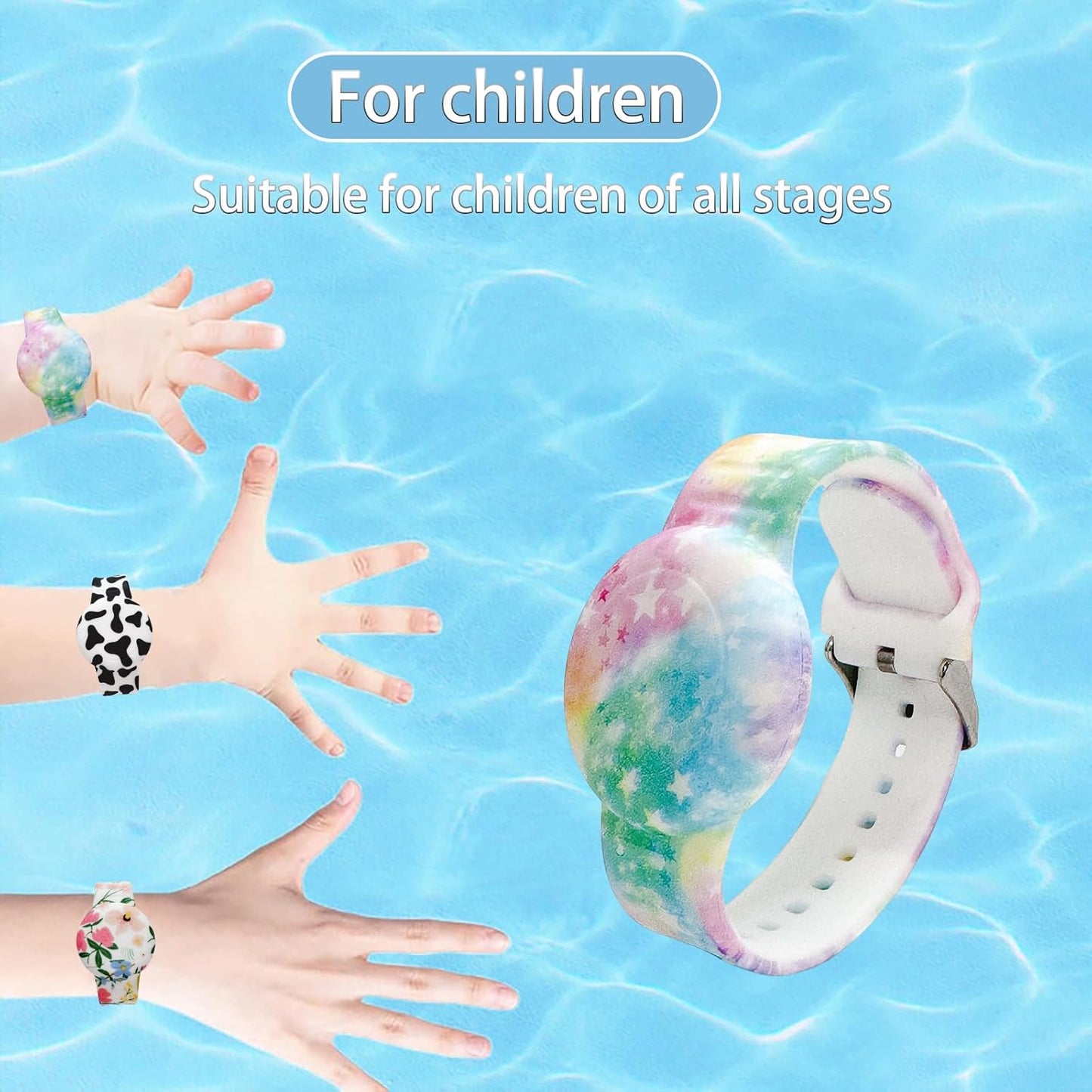 Waterproof Bracelet for airtag Kids, Soft Silicone Hidden Holder Case Compatible with Apple Airtag, Adjustable Anti-Lost Printed Strap GPS Traker for Toddler Child(Starry Sky Pink)