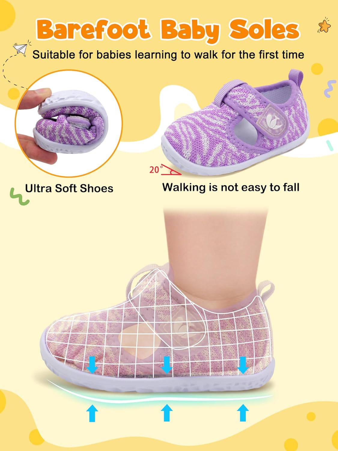 FEETCITY Barefoot Baby Shoes Girls Boys Walking Shoes Infant Sneakers Lightweight Flexible Newborn Dress School Shoe