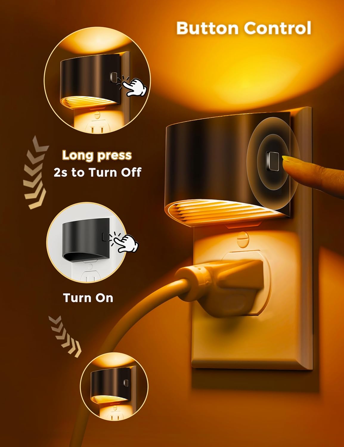L LOHAS LED Night Light 2 Pack, Night Lights Plug into Wall, Dusk to Dawn Sensor Nightlight, 3 Level Brightness Adjustable, 1600K Amber Light