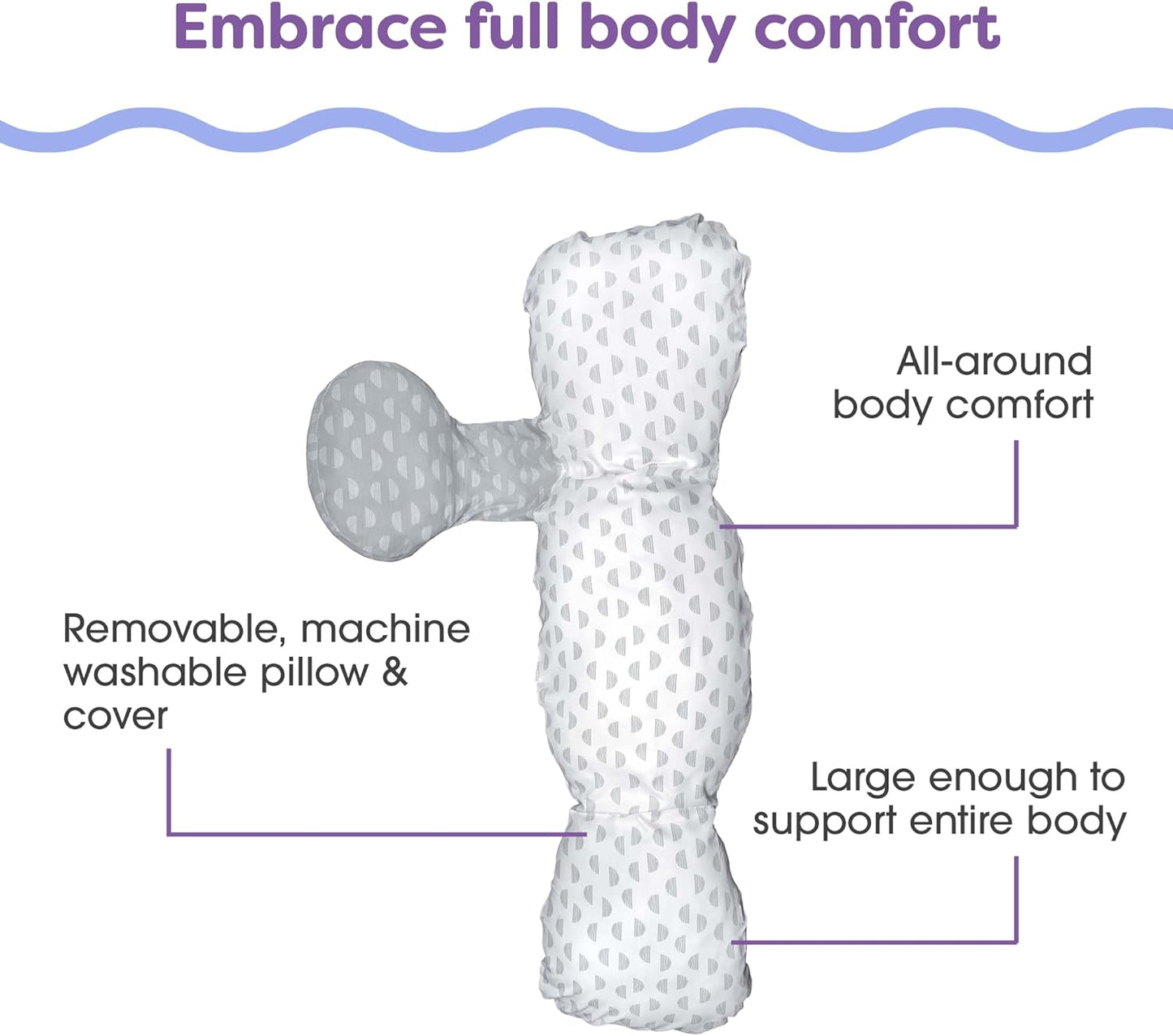 Boppy Full Body Side Sleeper Pregnancy Pillow - Full-Body Maternity Pillow with Stability Panel & Side Sleeper Pillow Support, Washable with Cooling Cover - Gray and White Mirage