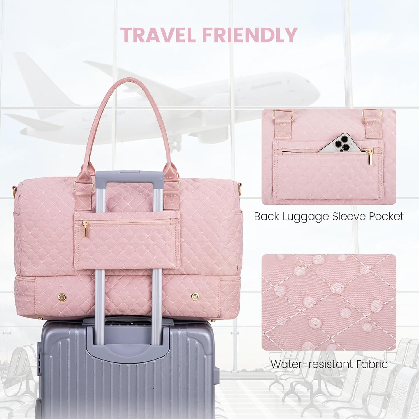 LOVEVOOK Travel Duffle Bag for Women, Weekender Overnight Bag with Shoe Compartment, Carry on Bag with Toiletry Bag, Gym Duffel Bag with Wet Pocket, Hospital Bags for Labor and Delivery 3 Pcs Set