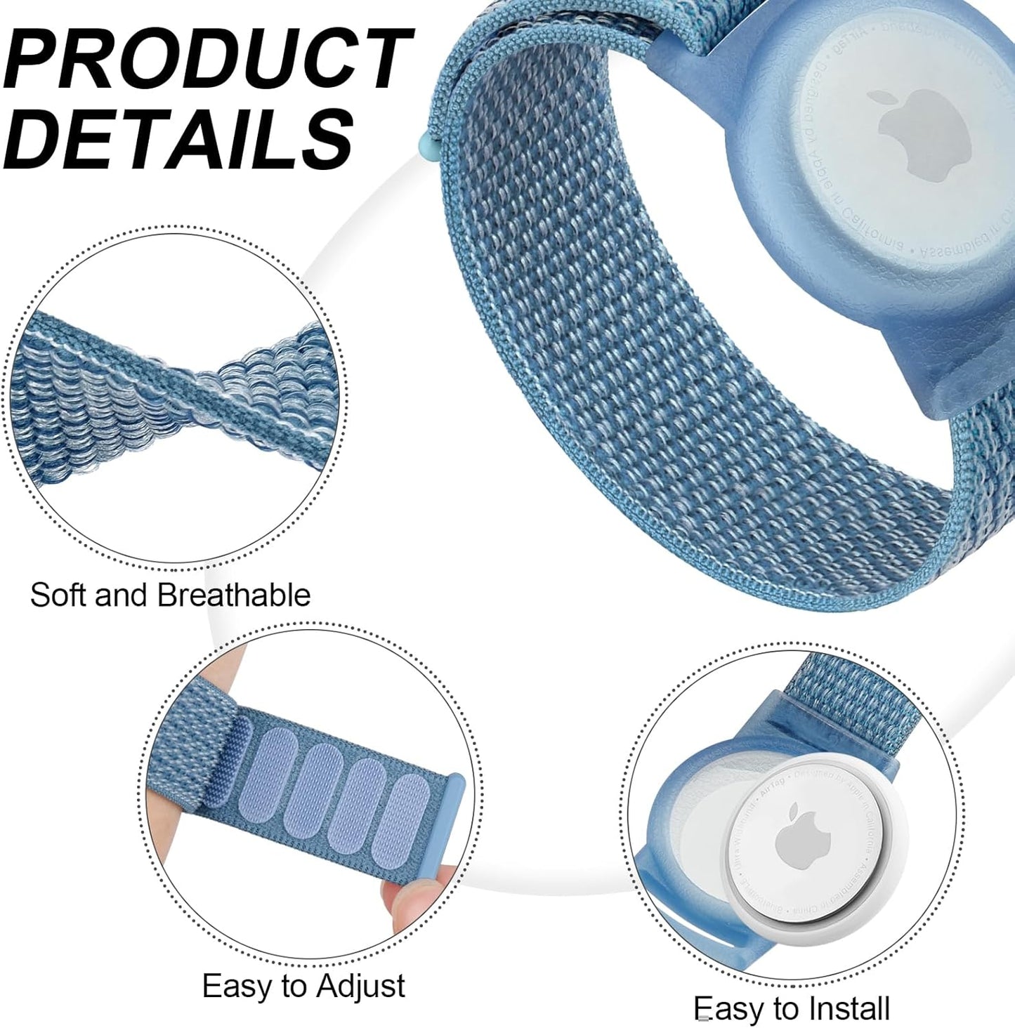 Vancle Kids Wristband for Apple AirTag, Protective Case for Air Tag GPS Tracker Holder with Nylon Bracelet, Adjustable Anti Lost Watch Band for Toddler Baby Children Elders