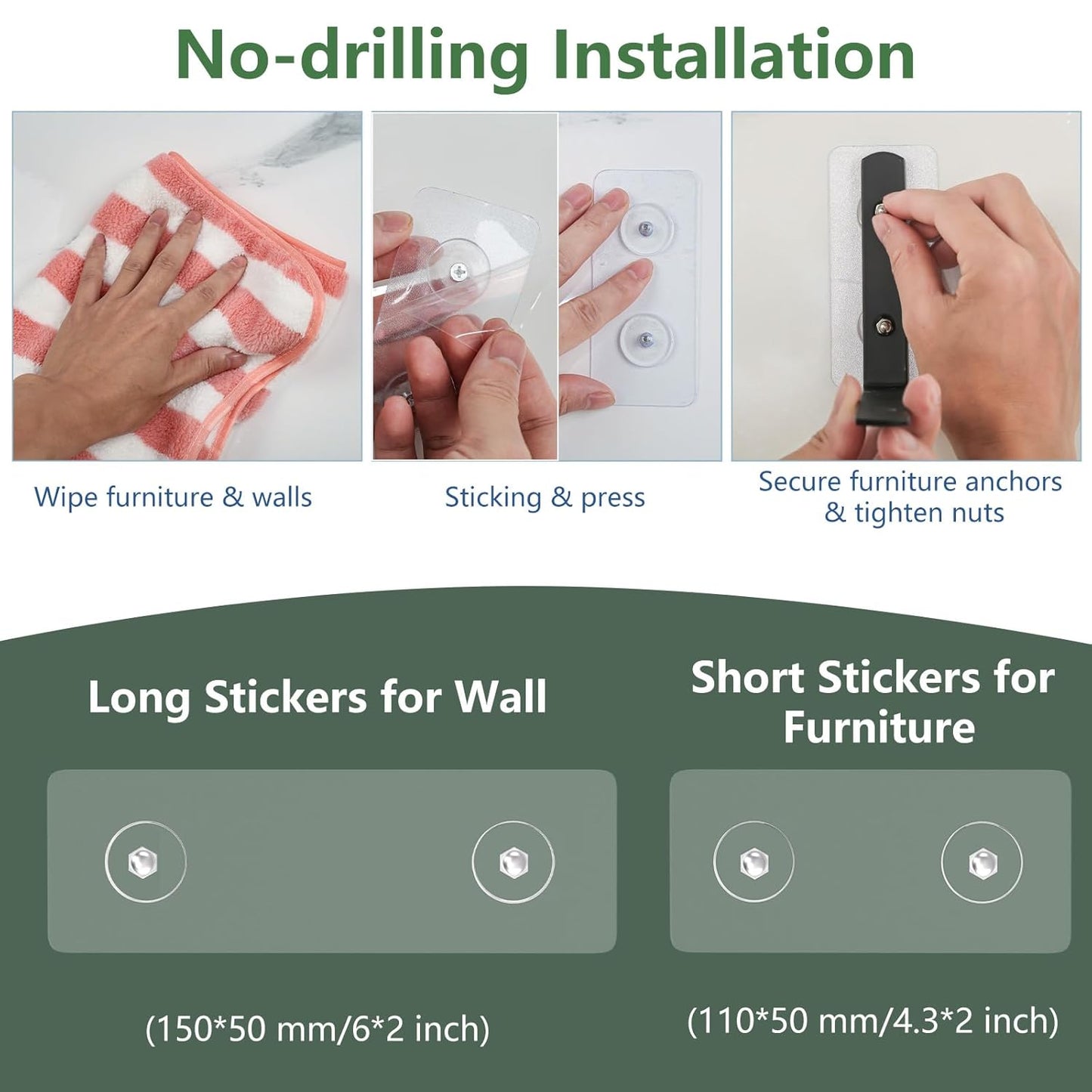 8 Pcs Furniture Anchors, OEH Furniture Anchors for Baby Proofing, No Drilling Furniture Wall Anchor Earthquake Straps, Anti Tip Furniture Straps for Baby Cabinet Dresser to Prevent Falling, Large