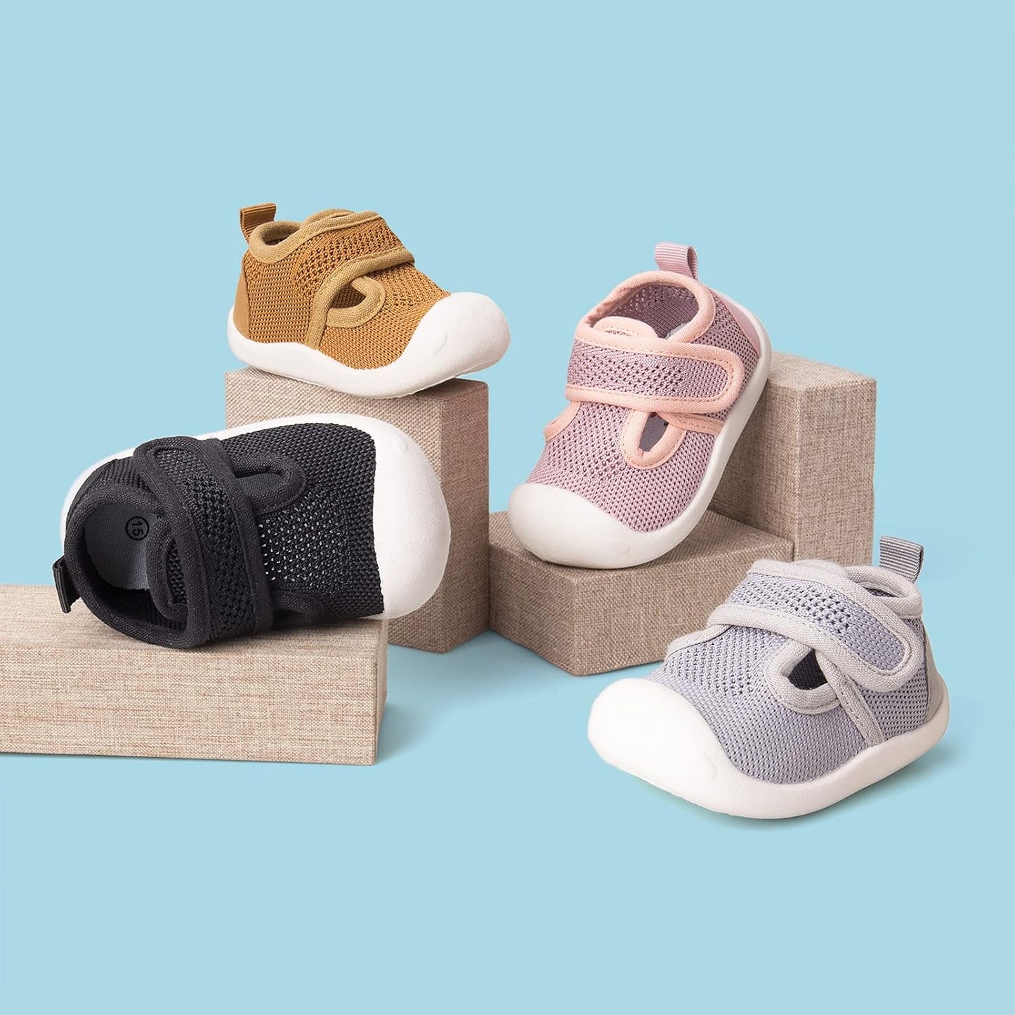 Baby First-Walking Shoes 1-4 Years Kid Shoes Trainers Toddler Infant Boys Girls Soft Sole Non Slip Cotton Canvas Mesh Breathable Lightweight TPR Material Slip-on Sneakers Outdoor