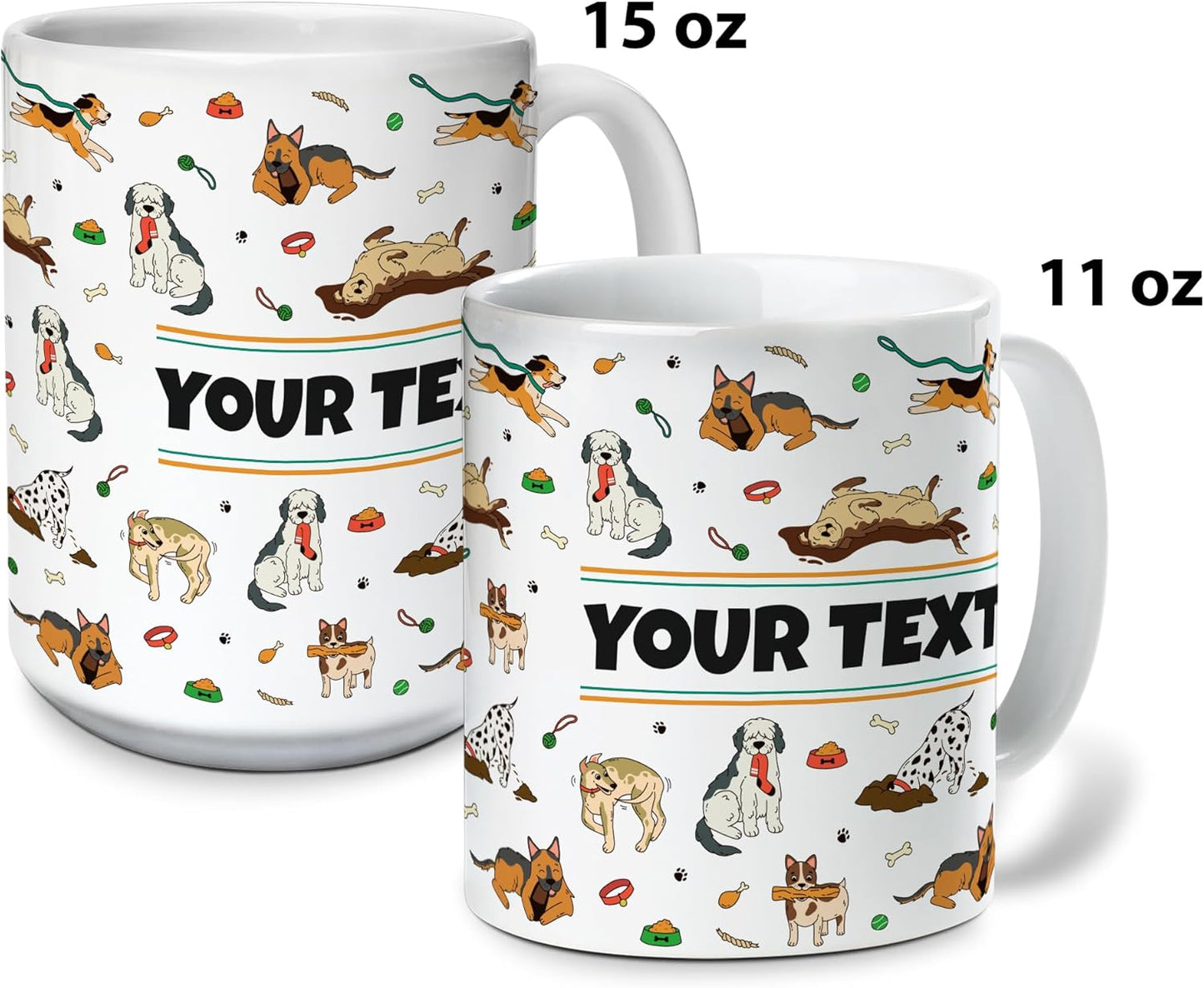 Personalized Mug for Kids - Dogs - Custom Name/Text, Ceramic Hot Chocolate/Cocoa/Coffee Cup for Boys/Girls, Birthday/Christmas/Holiday Gift - 15 oz, Red Handle