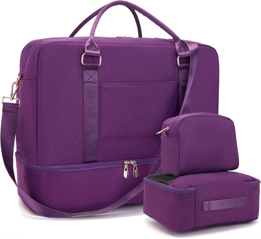 Soperwillton Women Travel Duffel Bags Carry On Overnight Bag with Shoe Compartment & Toiletry Pouch Gym Bag with Wet Pocket