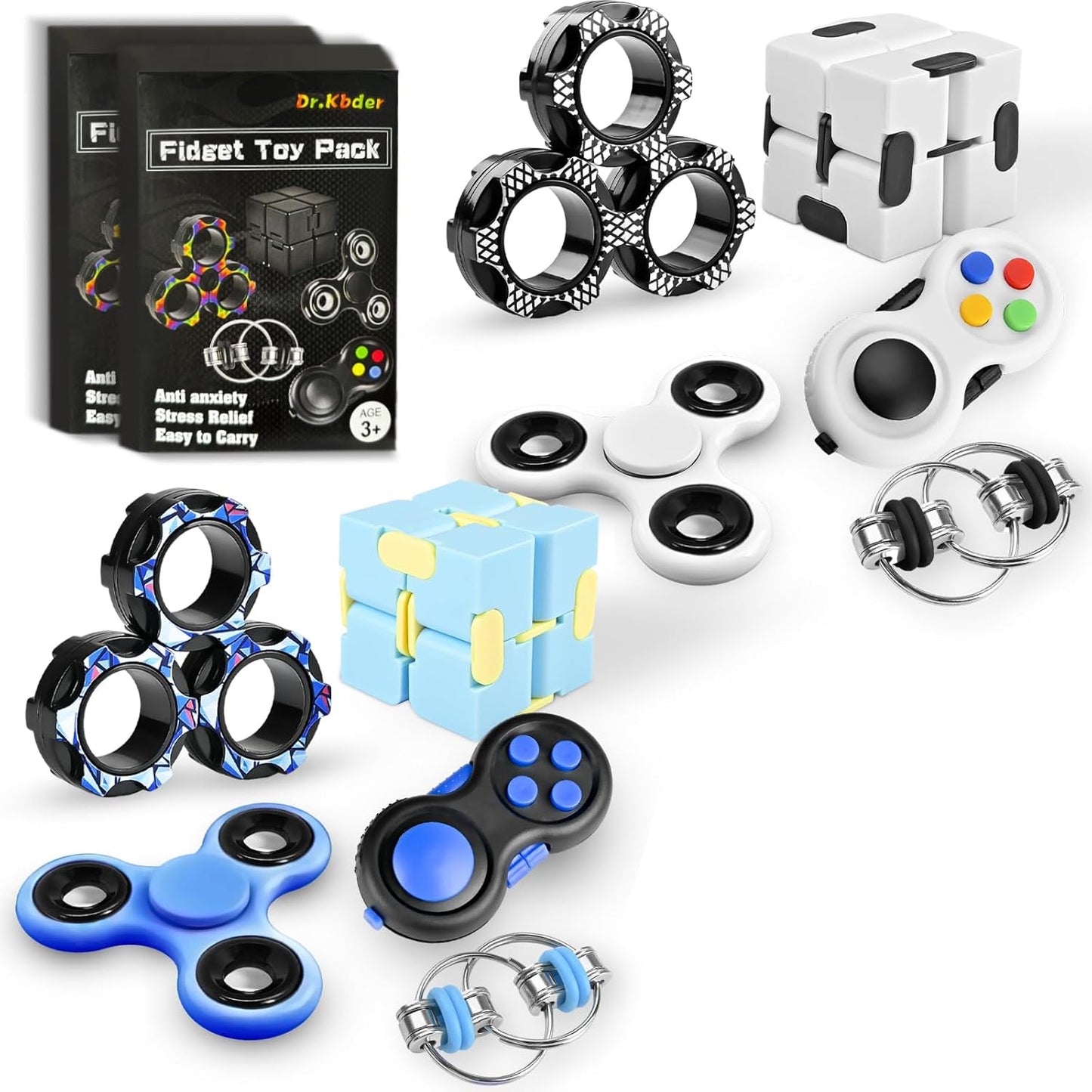 Fidget Toys Adults Set, Easter Basket Stuffers Gift for Kids Teen Cool Gadget Sensory Pack with Figette Spinner Cube ADHD Anxiety Relief Stress Magnetic Ring Office Desk Manget Toy for Boys…