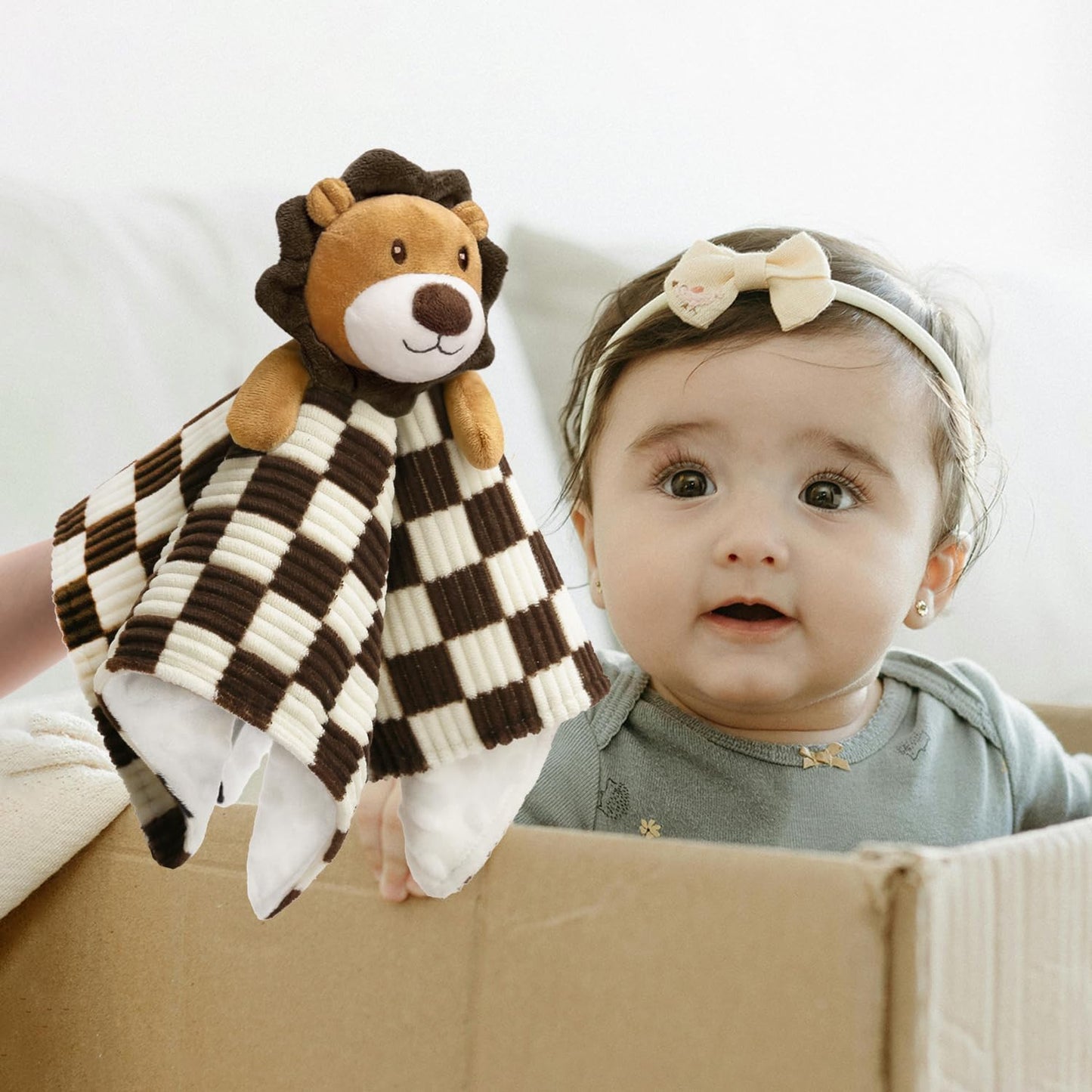 Baby Lovey Blanket for Boys Girls Super Soft Checkerboard Gingham with Minky Dot Fabric Backing Lion Lovely Black 14 Inch