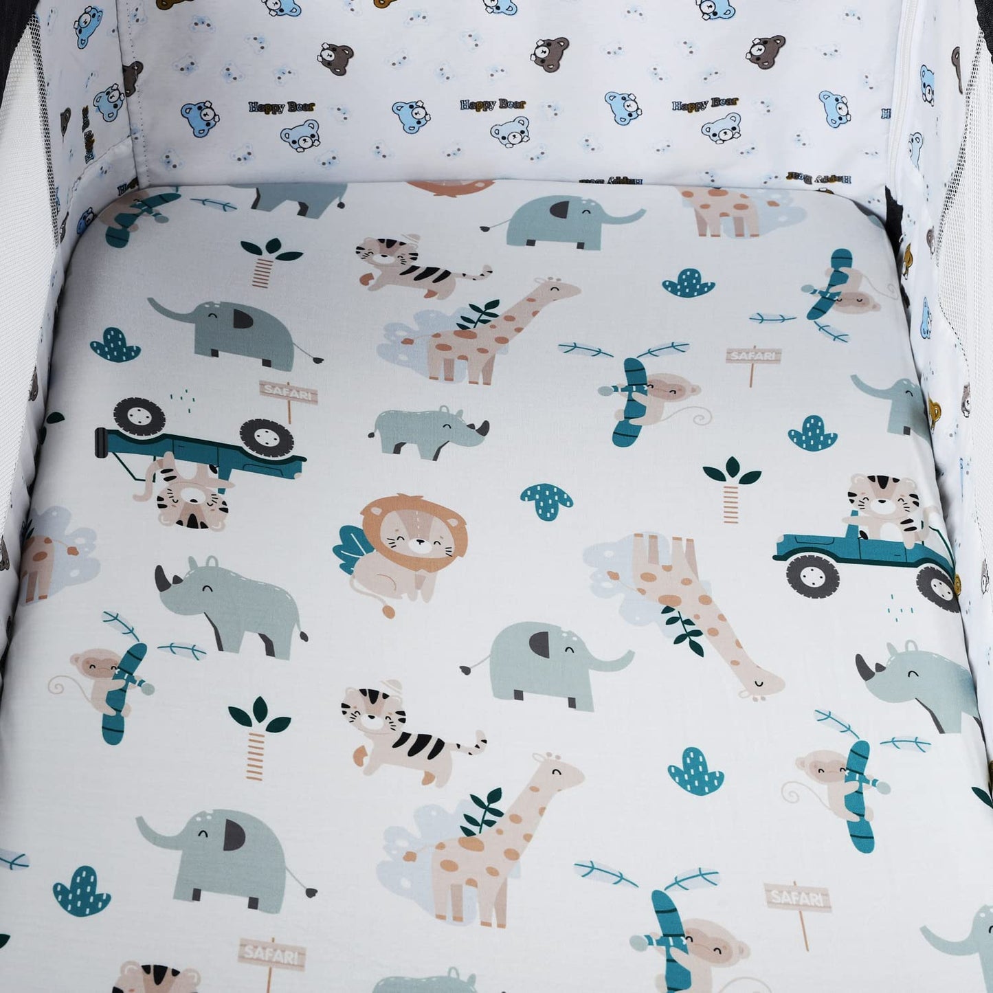 Pack n Play Sheet Stretchy Fitted Portable Mini Crib Sheets Set 3 Pack,Playard Sheets Convertible Playard Mattress Cover,Ultra Soft Jersey Material,Elephant Tiger,Fox & Grey