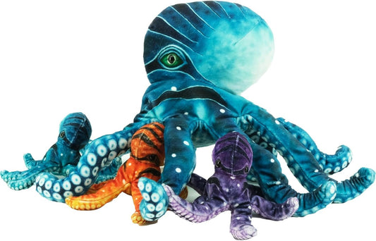 Octopus Stuffed Animal, 11''Marine Printed Octopus Plush Toys with 3 Baby, Soft Washable Toy Stuffed Marine Animal for Home Decor, Idea Gift for Kids Boys Girls Christmas Birthday Gifts (Blue)