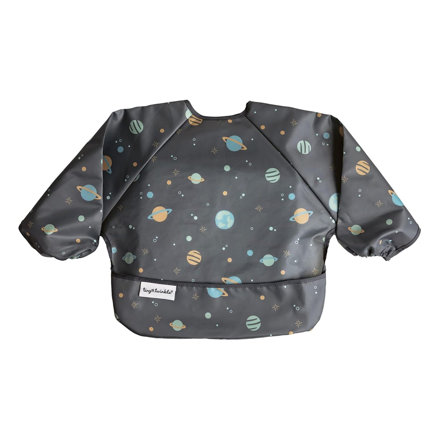 Tiny Twinkle Mess Proof Baby Bib,Waterproof Smock Baby Bib for Eating,Machine Washable Long Sleeve Bib,Baby Led Weaning,Toddler Bib,BLW Supplies(Space, Small 6-24 Months)